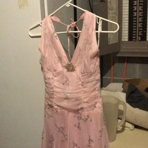 Long light pink halter formal gown